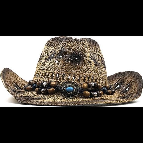 Western Cowboy Straw Hat Vintage Beach Men & Women\'s Woven Straw-Hat Wide Brim